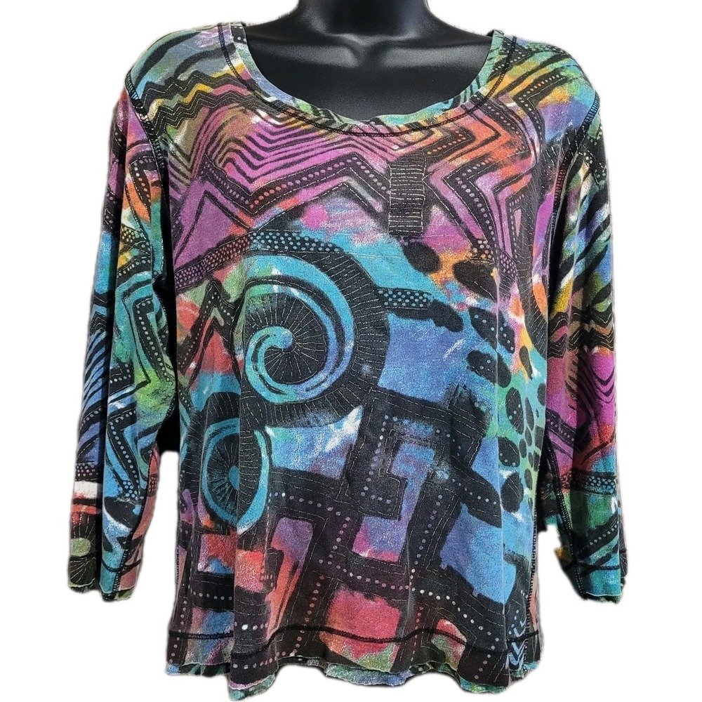 Chico's Multicolor Art to Wear Top Size 2 / L Geometric Metallic Funky Artsy